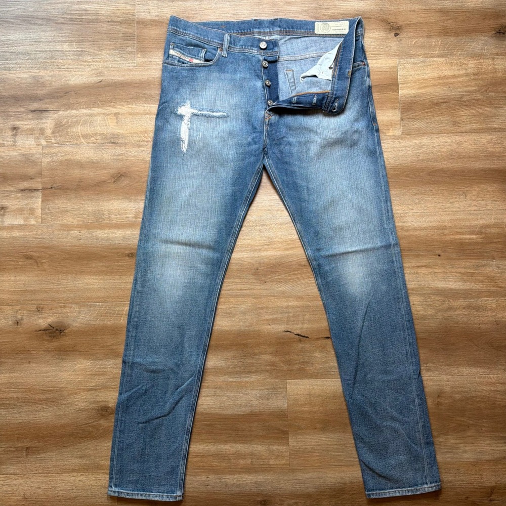 Diesel Tepphar-X Jeans Men 33x32 Blue Slim Carrot Distressed Stretch Denim 0670H